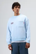 Sweat-shirt oversize à col rond et poches, bleu clair