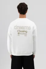 Sweat-shirt oversize à col rond imprimé, écru