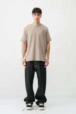 Kısa Kollu Boxy Fit Tişört Vizon