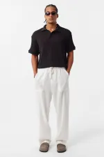 Polo Yaka Triko Oversize Tişört Siyah