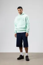 Oversize Baskılı Kapüşonlu Sweatshirt Mint