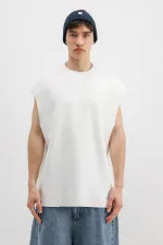 Oversize Kolsuz Basic Tişört Ekru