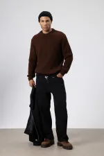 Bisiklet Yaka Oversize Triko Kazak Kahve