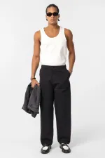 Yıkamalı Gabardin Baggy Pantolon Siyah