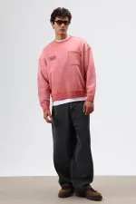 Oversize Crew Neck Sweatshirt with Pockets, Burgundy