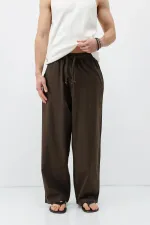 Super Baggy Fit Keten Pantolon Kahve