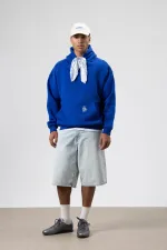 Oversize Hooded Sweatshirt with Scarf Detail, Navy Blue