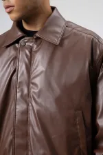 Veste oversize basique en similicuir marron