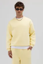 Basic Bisiklet Yaka Oversize Sweatshirt Sarı