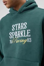 Oversize Nakış Baskılıkapüşonlu Sweatshirt Nefti