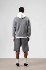 Oversize Baskılı Kapüşonlu Sweatshirt Gri