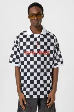 Oversize Polo Yaka Forma Tişört SİYAH/BEYAZ