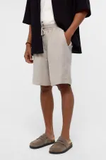 Oversize Modal Kumaş Bermuda Şort Bej