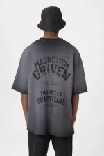 Yıkamalı Oversize Triko Tişört Siyah