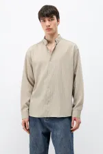 Çizgili Oversize Gömlek Bej