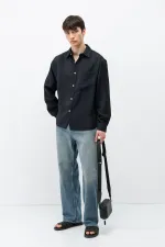 Chemise oversize en modal avec poches, noire