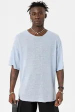Basic Oversize Knitted T-Shirt, Baby Blue