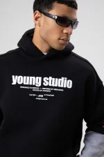 Sweat à capuche imprimé oversize noir