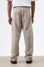 Baggy Fit Fabric Trousers Beige