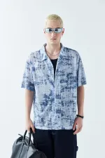 Patterned Corduroy Oversize Shirt Pattern-2