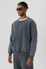 Premıum Yıkamalı Yırtık Detaylı Oversize Eşofman Takım Antrasit