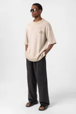 T-shirt oversize en maille délavée couleur pierre