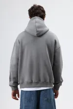 Sweat à capuche imprimé oversize, gris foncé