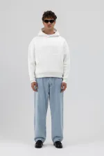 Sweat-shirt basique à capuche, coupe carrée, écru