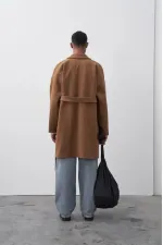 Kemerli Oversize Kaşe Kaban Kahve