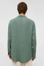 Oversize Uzun Kollu Keten Gömlek Haki