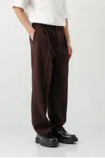 Baggy Fit Pleated Trousers, Brown