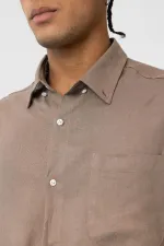 Cep Detaylı Oversize Uzun Kol Gömlek Vizon