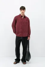 Chemise oversize rayée en modal bordeaux