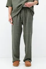 Müslin Kumaş Rahat Kalıp Keten Takım Haki