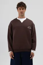 Sweat-shirt oversize à col rond imprimé, marron