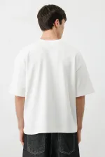 Kısa Kollu Boxy Fit Baskılı Tişört Ekru