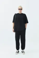 Delik Detaylı Oversize Eşofman Takım Siyah