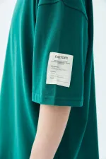 Balıkçı Yaka Etiket Detaylı Oversize Tişört - Açık Füme Nefti