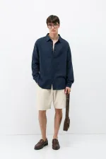 Uzun Kollu Basic Oversize Gömlek Lacivert