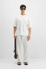 Fitilli Dokulu Baggy Eşofman Alt Ekru