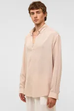 Chemise oversize à manches longues en lin beige