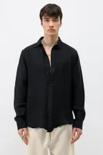 Dokulu Oversize Gömlek Siyah