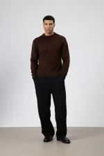 Oversize Yumuşak Dokulu Bisiklet Yaka Kazak Kahve