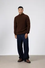 Yarım Balıkçı Yaka Triko Kazak Kahve