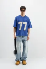 Numara Baskılı Oversize Tişört Saks