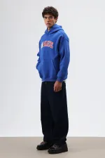 Oversize Baskılı Kapüşonlu Sweatshirt Saks