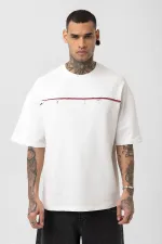 Yıkamalı Arka Baskılı Oversize Tişört Ekru