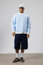 Bisiklet Yaka Cep Detaylı Oversize Sweatshirt Bebe Mavi