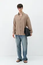 Lightly Textured Oversize Shirt, Mink