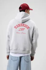 Sweat à capuche oversize délavé, coupe carrée, gris clair